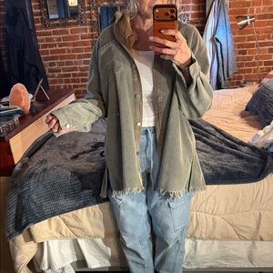 Grey/Green Corduroy Button-Front Jacket